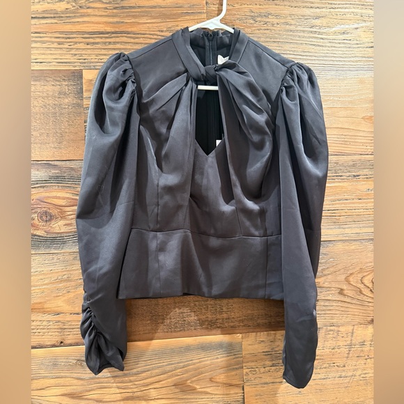 ASTR the Label Black Twist Mock Neck Peplum Blouse with Cut-Out NWT - Picture 2 of 7